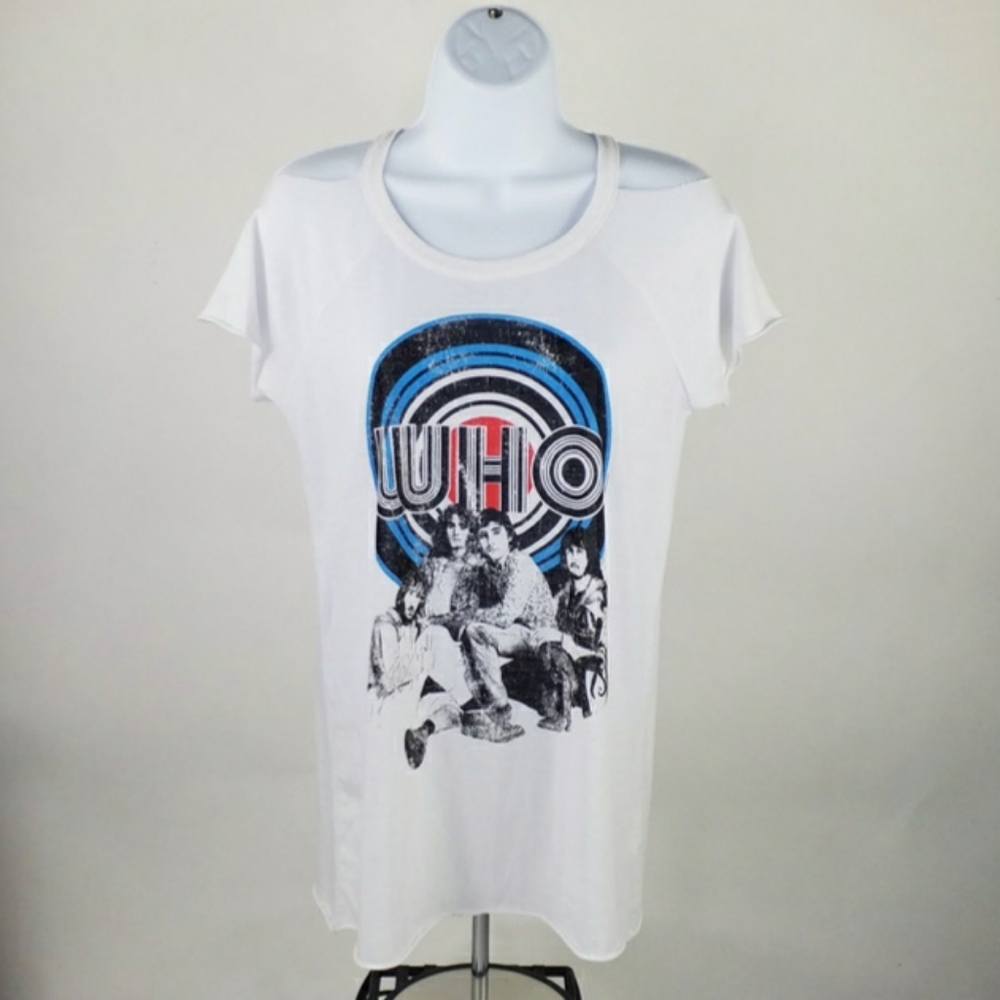 Chaser The Who White Cold Shoulder Short Sleeve Graphic T-Shirt Womens Small